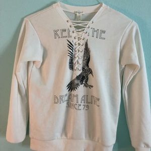 girls sweater with saying and lace up NEW NO TAG
